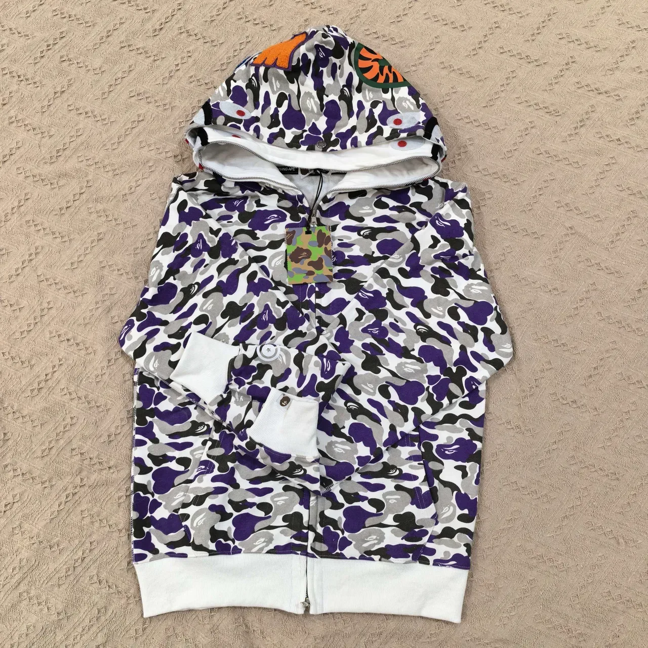 A Bathing Ape Shark Purple White Full-Zip ABC Camo Print Hoodie 3
