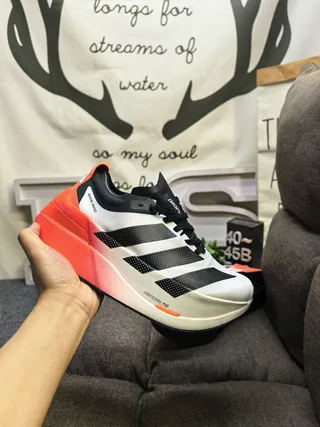 Adidas Adios Boost White Orange Sculpted Gradient Midsole Three-Stripe Side Panel Running Shoes 5