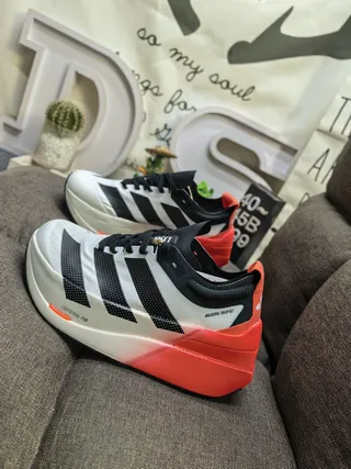 Adidas Adios Boost White Orange Sculpted Gradient Midsole Three-Stripe Side Panel Running Shoes 7