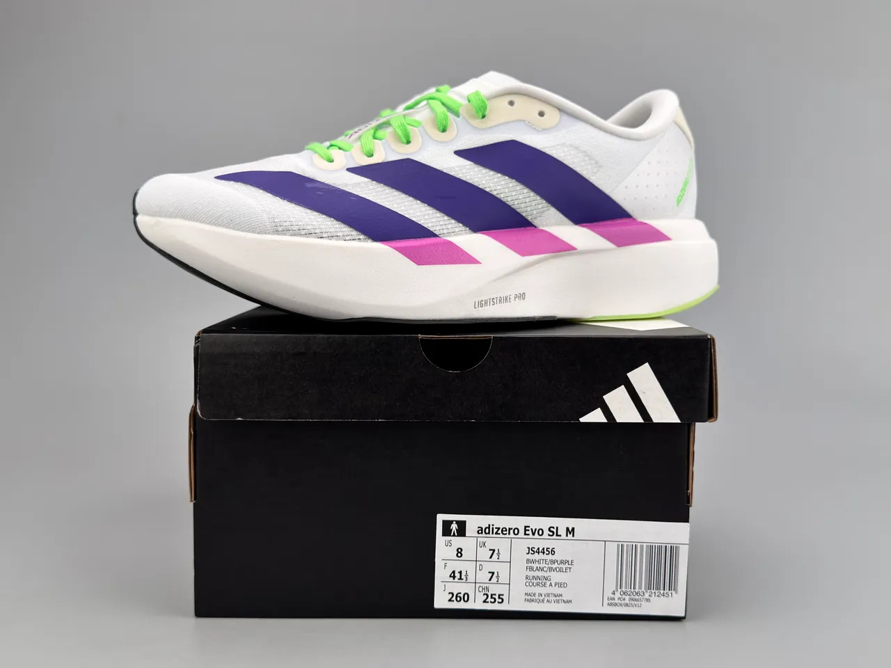 Adidas Adizero Evo 9 Branco Roxo Magenta Verde Lima Tênis de corrida 2