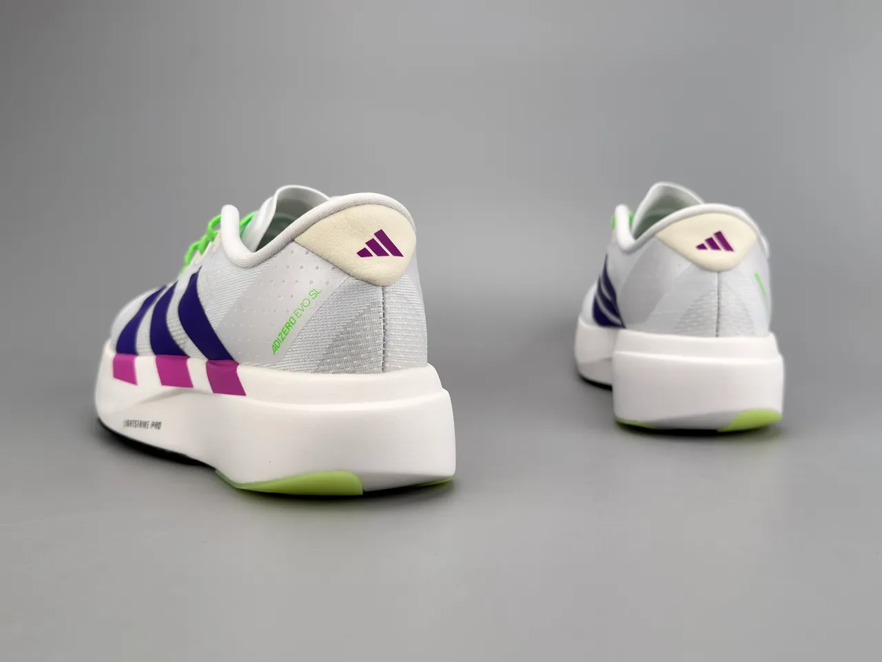Adidas Adizero Evo 9 Branco Roxo Magenta Verde Lima Tênis de corrida 4
