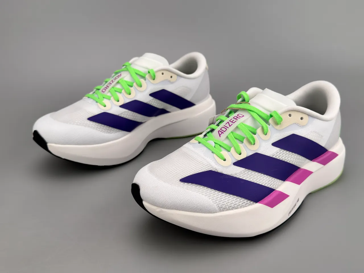 Adidas Adizero Evo 9 Branco Roxo Magenta Verde Lima Tênis de corrida 9