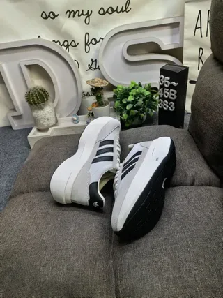 Adidas Beige Black Platform Sole Three-Stripe Side Panel Lifestyle Sneakers 6