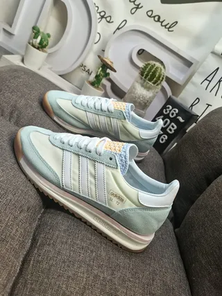 Adidas Beige Blue Retro Running Silhouette Suede And Textile Upper Lifestyle Sneakers 7