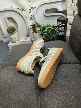 Adidas Beige Brown Laceless Mary Jane Strap Woven Textile Upper Lifestyle Sneakers 6
