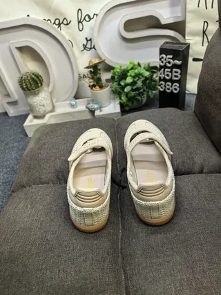 Adidas Beige Brown Laceless Mary Jane Strap Woven Textile Upper Lifestyle Sneakers 8