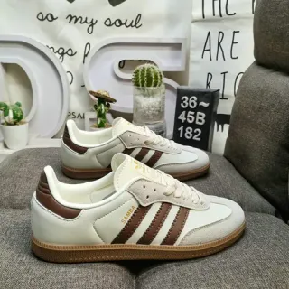 Adidas Beige Brown Low-Top Three-Stripe Lifestyle Sneakers