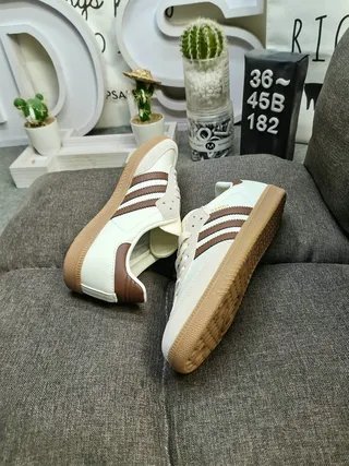 Adidas Beige Brown Low-Top Three-Stripe Lifestyle Sneakers 6