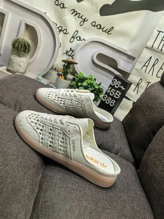 Adidas Beige Gold Perforated Upper Lace-Up Front Casual Shoes 7