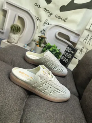 Adidas Beige Gold Perforated Upper Lace-Up Front Casual Shoes 9