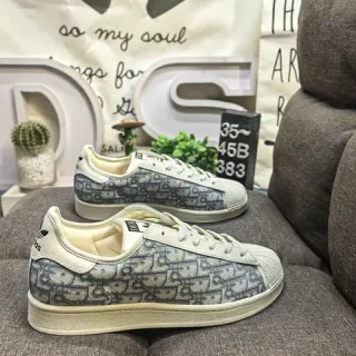 Adidas Beige Gray Shell-Toe Monogram-Print Upper Lifestyle Sneakers