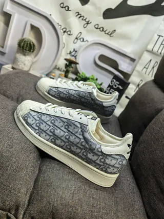 Adidas Beige Gray Shell-Toe Monogram-Print Upper Lifestyle Sneakers 7