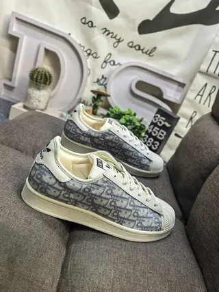 Adidas Beige Gray Shell-Toe Monogram-Print Upper Lifestyle Sneakers 9