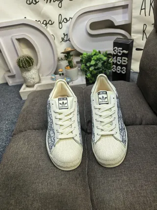 Adidas Beige Gray Shell-Toe Monogram-Print Upper Lifestyle Sneakers 10