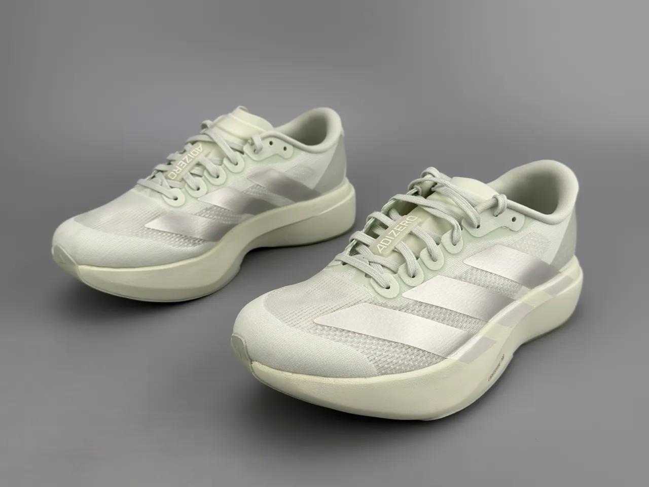 Adidas Beige Lightweight Engineered Mesh Upper Three-Stripe Synthetic Overlay Running Shoes 7