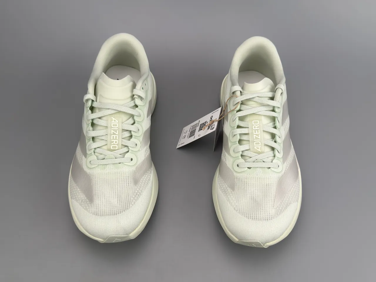 Adidas Beige Lightweight Engineered Mesh Upper Three-Stripe Synthetic Overlay Running Shoes 9