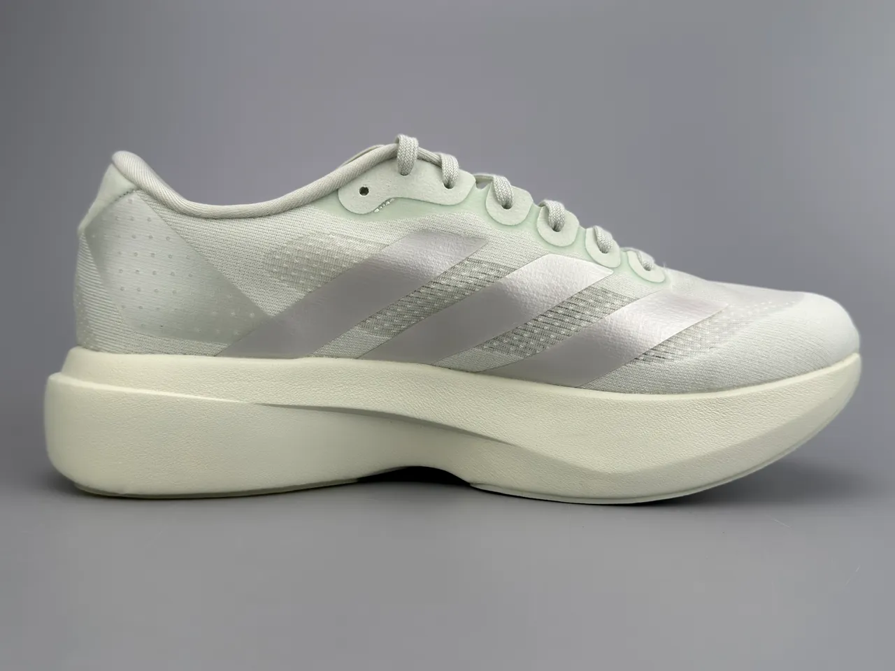 Adidas Beige Lightweight Engineered Mesh Upper Three-Stripe Synthetic Overlay Running Shoes 10