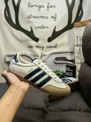 Adidas Beige Navy Leather Upper Perforated Toebox Lifestyle Sneakers 5