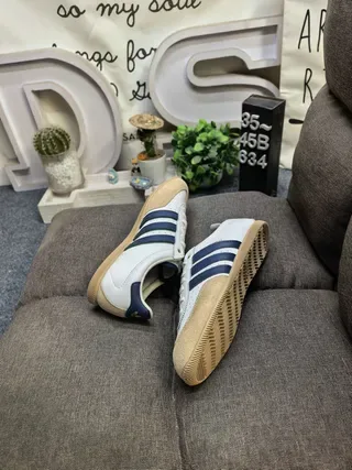 Adidas Beige Navy Leather Upper Perforated Toebox Lifestyle Sneakers 6