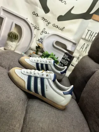 Adidas Beige Navy Leather Upper Perforated Toebox Lifestyle Sneakers 7