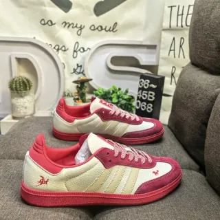 Adidas Beige Red Low-Top Cupsole Three-Stripe Side Panel Lifestyle Sneakers