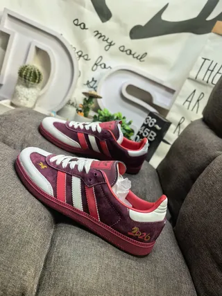 Adidas Beige Red Low-Top Cupsole Three-Stripe Side Panel Lifestyle Sneakers 17
