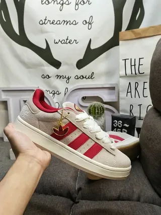 Adidas Beige Red Low-Top Suede Upper Lifestyle Sneakers 5