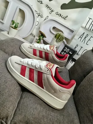 Adidas Beige Red Low-Top Suede Upper Lifestyle Sneakers 7