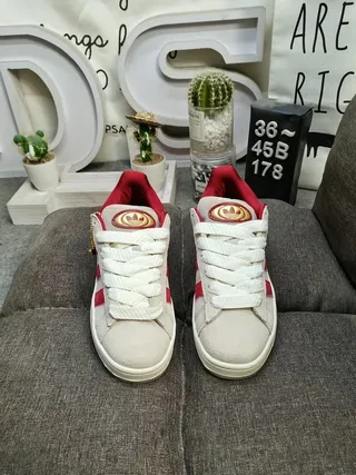 Adidas Beige Red Low-Top Suede Upper Lifestyle Sneakers 10