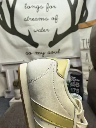 Adidas Beige Yellow Leather Upper Quilted Toe Cap Lifestyle Sneakers 3