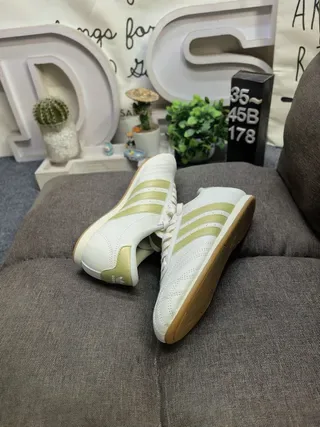 Adidas Beige Yellow Leather Upper Quilted Toe Cap Lifestyle Sneakers 6