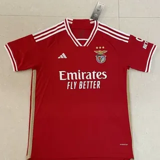 Adidas Benfica Red White V-Neck Three-Stripe Shoulder Jersey