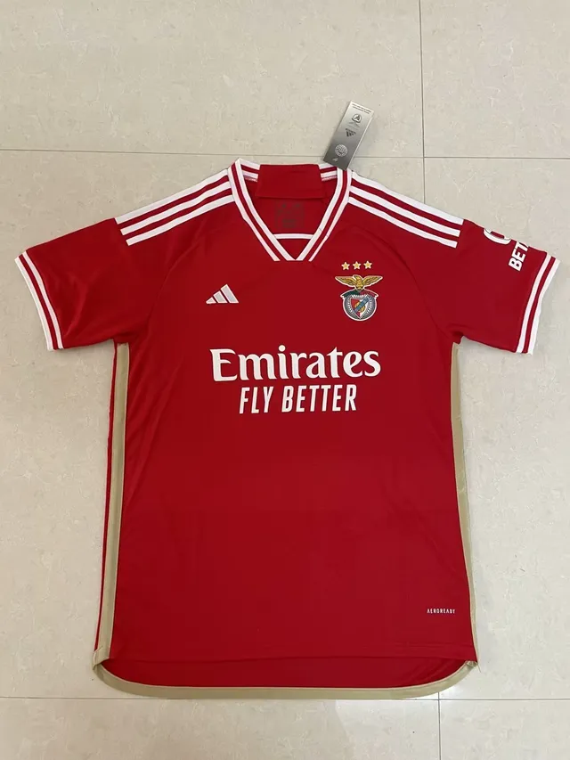 Adidas Benfica Rouge Blanc V-Neck Three-Stripe Shoulder Jersey 3