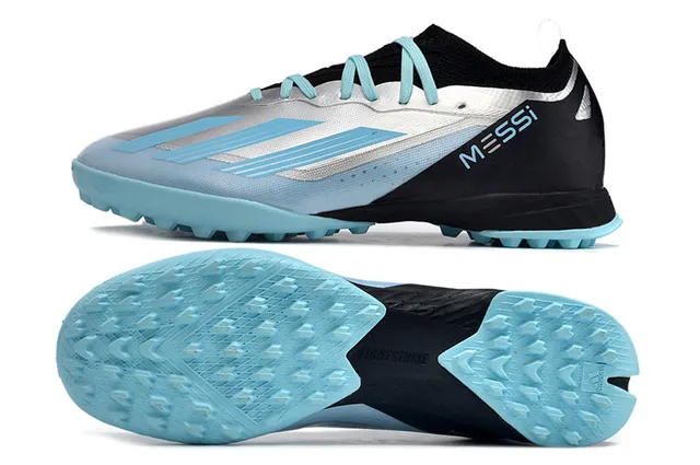 Adidas Black Blue Low-Cut Sock-Fit Upper Artificial-Grass Soccer Shoes 6