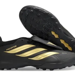 Adidas Black Gold Synthetic Upper Metallic Three-Stripe Branding Turf Soccer Shoes