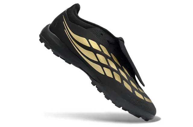Adidas Black Gold Synthetic Upper Metallic Three-Stripe Branding Turf Soccer Shoes 2