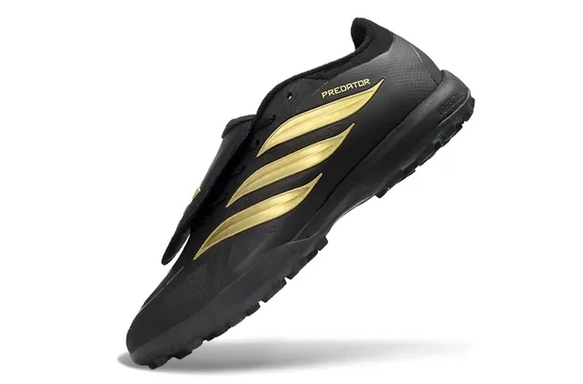 Adidas Black Gold Synthetic Upper Metallic Three-Stripe Branding Turf Soccer Shoes 3