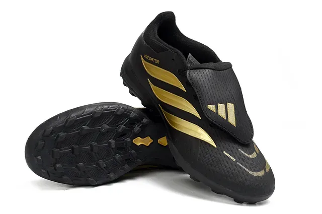 Adidas Black Gold Synthetic Upper Metallic Three-Stripe Branding Turf Soccer Shoes 4
