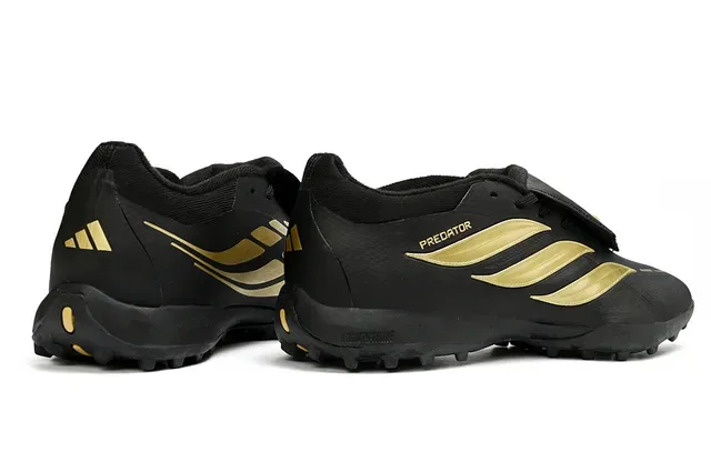 Adidas Black Gold Synthetic Upper Metallic Three-Stripe Branding Turf Soccer Shoes 5
