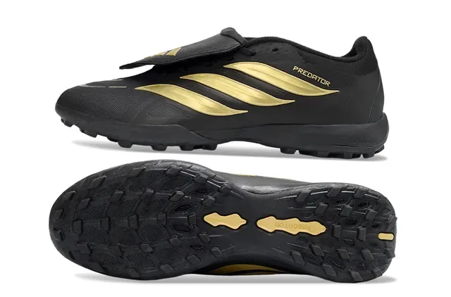 Adidas Black Gold Synthetic Upper Metallic Three-Stripe Branding Turf Soccer Shoes 6