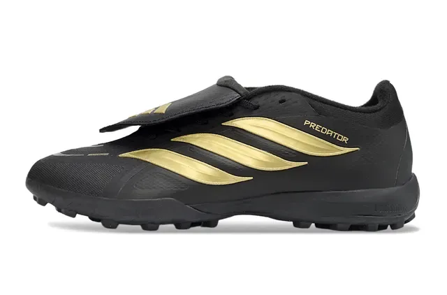 Adidas Black Gold Synthetic Upper Metallic Three-Stripe Branding Turf Soccer Shoes 7