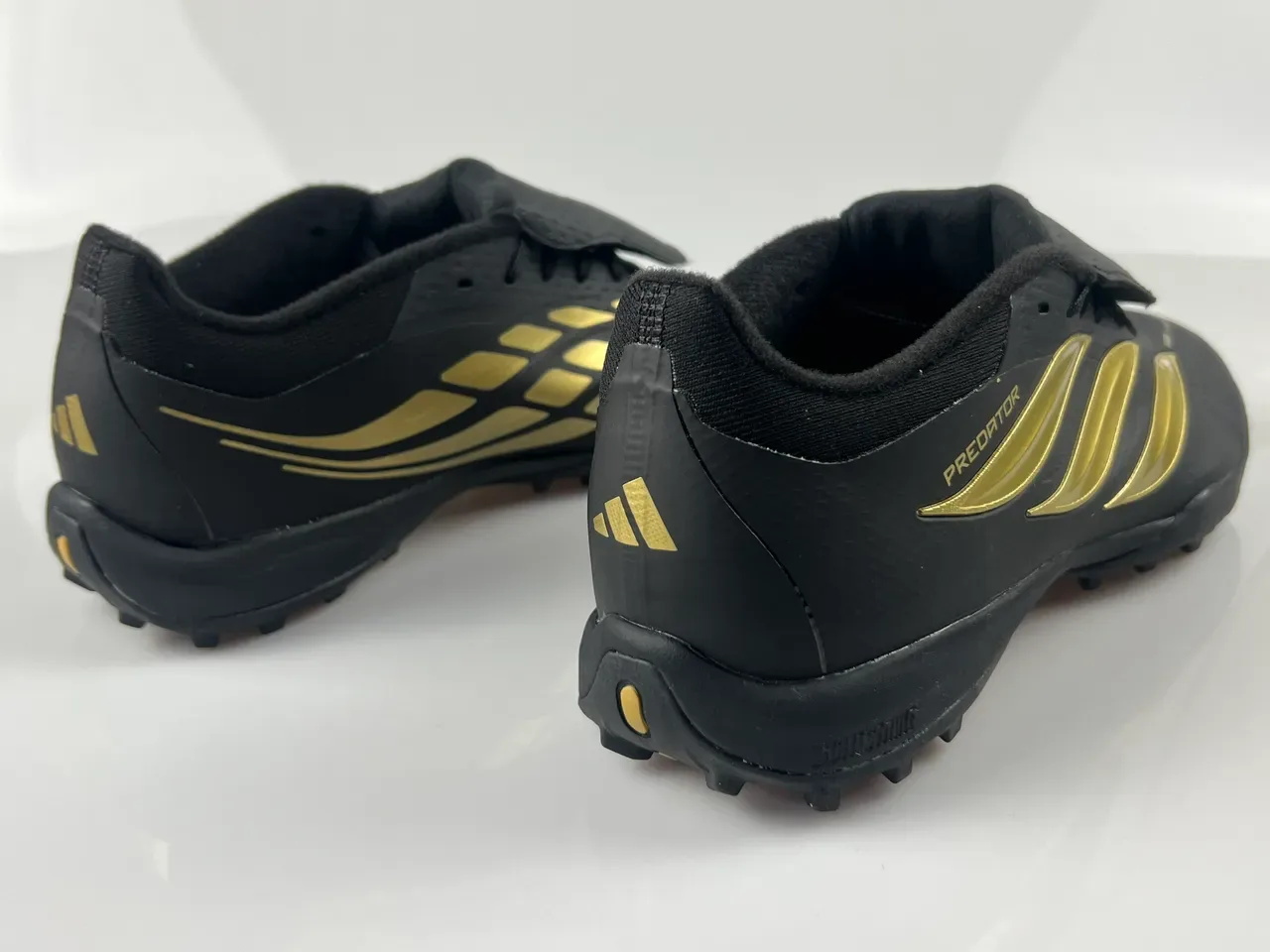 Adidas Black Gold Synthetic Upper Metallic Three-Stripe Branding Turf Soccer Shoes 8