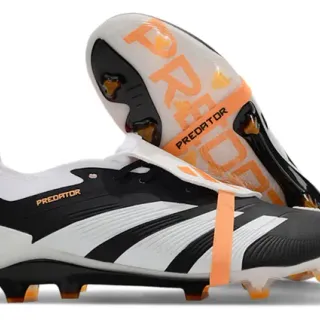 Adidas Black Orange Laceless Strap Closure Three-Stripe Synthetic Overlay Firm-Ground Soccer Shoes