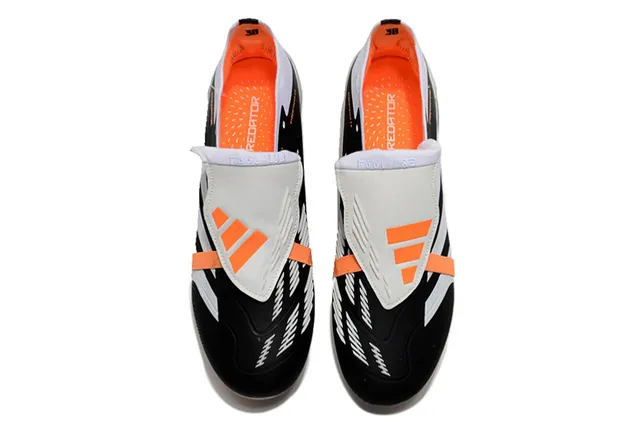 Adidas Black Orange Laceless Strap Closure Three-Stripe Synthetic Overlay Firm-Ground Soccer Shoes 2