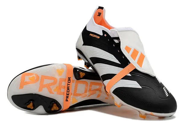 Adidas Black Orange Laceless Strap Closure Three-Stripe Synthetic Overlay Firm-Ground Soccer Shoes 3