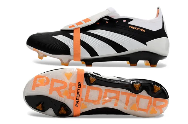 Adidas Black Orange Laceless Strap Closure Three-Stripe Synthetic Overlay Firm-Ground Soccer Shoes 5