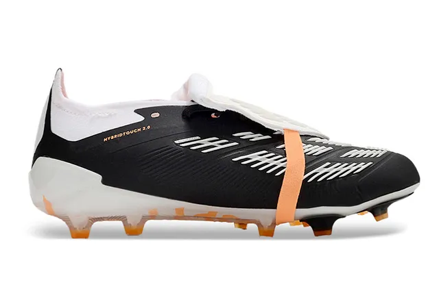 Adidas Black Orange Laceless Strap Closure Three-Stripe Synthetic Overlay Firm-Ground Soccer Shoes 7