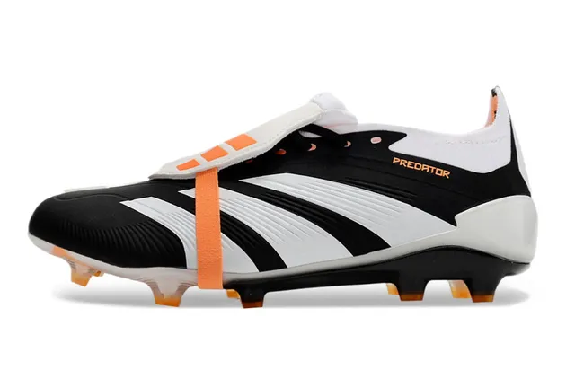 Adidas Black Orange Laceless Strap Closure Three-Stripe Synthetic Overlay Firm-Ground Soccer Shoes 8