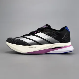 Adidas Zapatillas de running negras moradas con upper de malla ingenierizada y branding de tres rayas