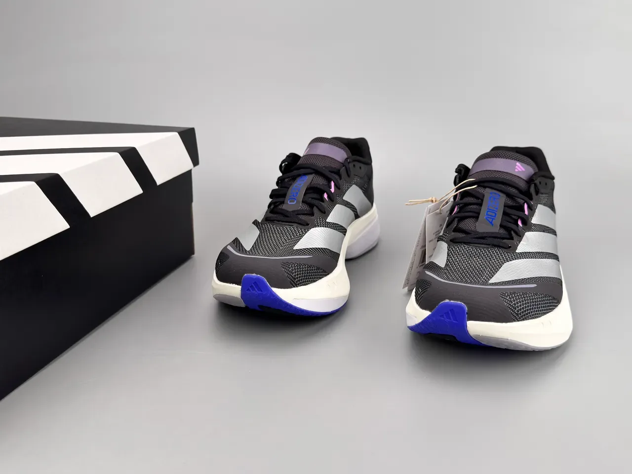Adidas Black Purple Engineered Mesh Upper Three-Stripe Branding Running Shoes 3